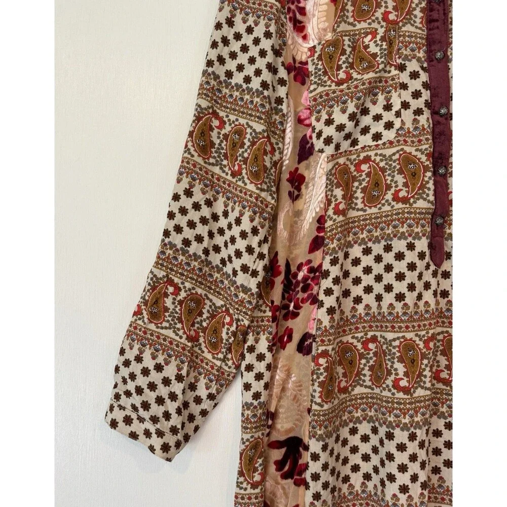 Aratta Silent Journey Boho Maxi Shirt Dress Tunic Button Up Whimsical Size M